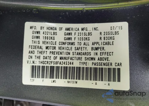 2015 Honda Accord Sport из США, поврежденный, VIN 1HGCR2F58FA245344